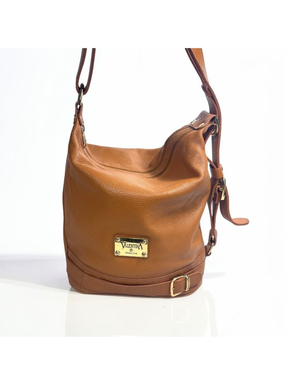 Valentina Italia Brown Leather Crossbody Bag Adjustable Strap Gold-Tone Hardware